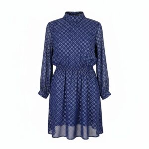 Modcloth Dress Size 1X Navy Blue Gold Metallic Circles Elastic Waist Pullover